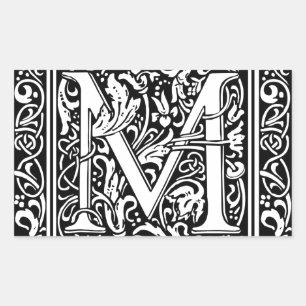 Pegatina Rectangular Letra M Monograma medieval Art Nouveau