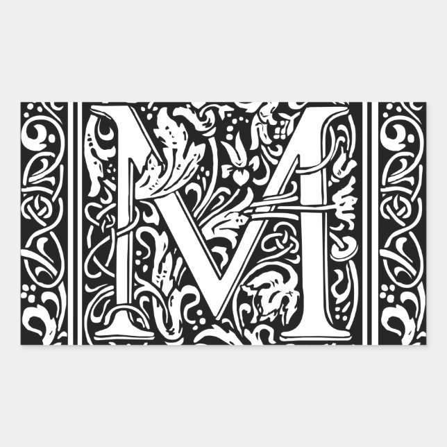 Pegatina Rectangular Letra M Monograma medieval Art Nouveau (Anverso)