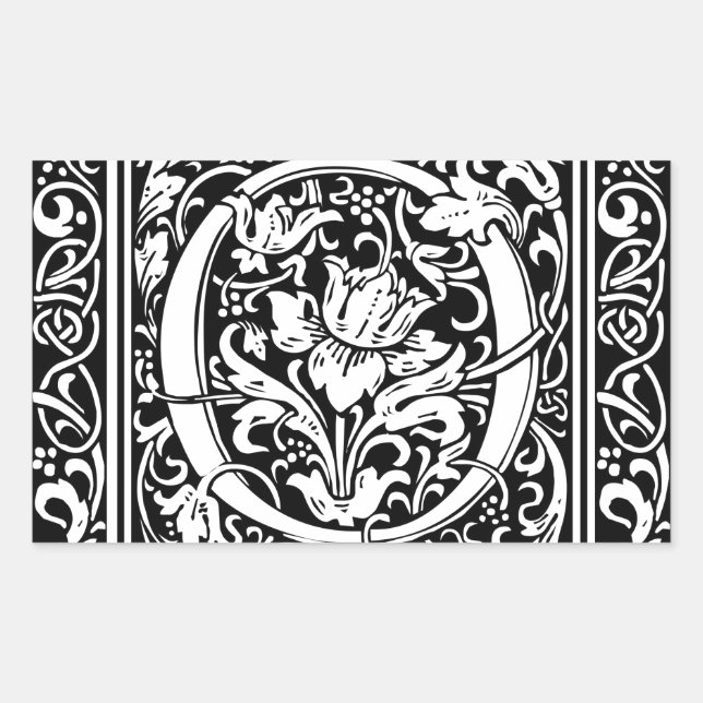 Pegatina Rectangular Letra O Monograma Medieval Art Nouveau (Anverso)