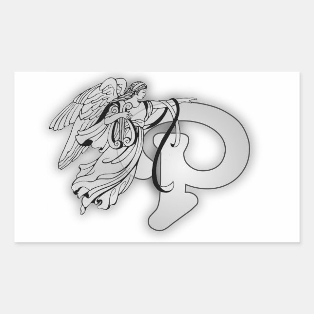 Pegatina Rectangular Letra P Angel Monograma inicial (Anverso)