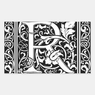 Pegatina Rectangular Letra R Monograma Medieval Art Nouveau
