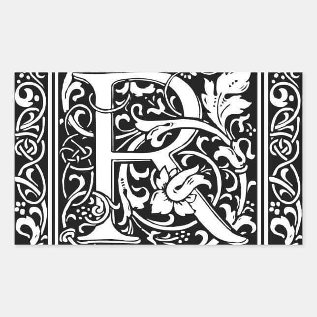 Pegatina Rectangular Letra R Monograma medieval Art Nouveau (Anverso)