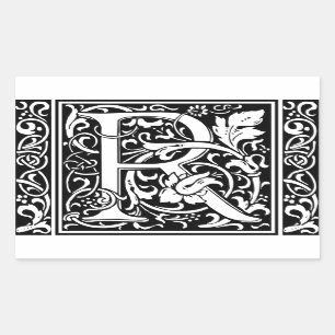 Pegatina Rectangular Letra R Monograma medieval Art Nouveau