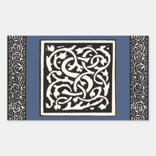 Pegatina Rectangular Letra S Art Nouveau Monograma Vintage