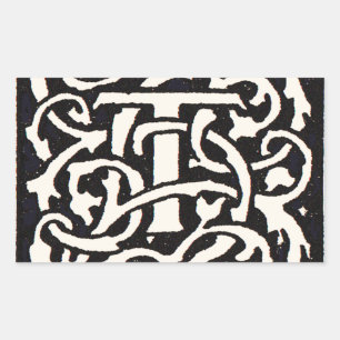 Pegatina Rectangular Letra T Art Nouveau Monograma Vintage