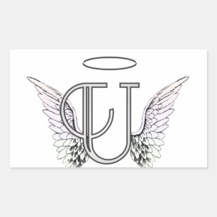 Pegatina Rectangular Letra U Monograma inicial con Angel Wings & Halo