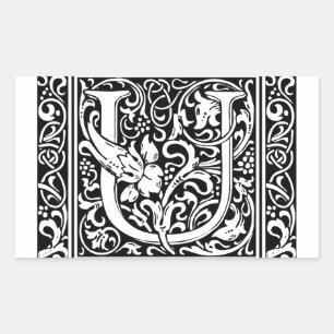 Pegatina Rectangular Letra U Monograma Medieval Art Nouveau
