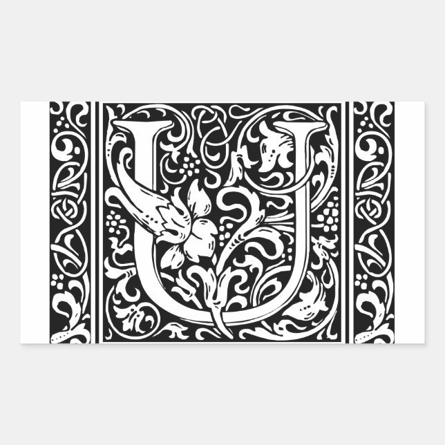 Pegatina Rectangular Letra U Monograma medieval Art Nouveau (Anverso)