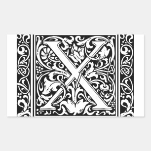 Pegatina Rectangular Letra X Monograma medieval Art Nouveau