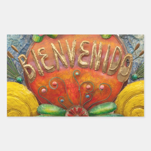 Pegatina Rectangular Letrero de bienvenida en español, México (Anverso)