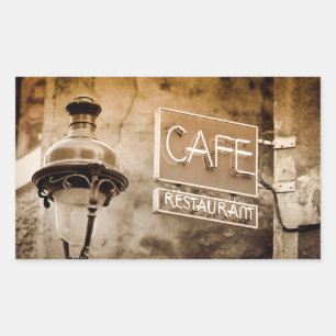 Pegatina Rectangular Letrero de café sepia, París, Francia
