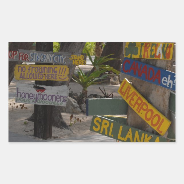 Pegatina Rectangular Letrero Rum Point Grand Cayman (Anverso)