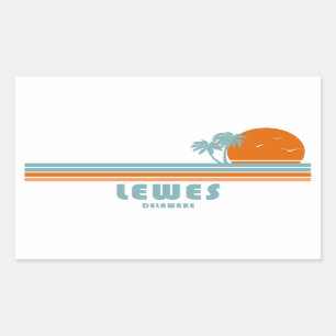 Pegatina Rectangular Lewes Delaware Sun Palm Trees