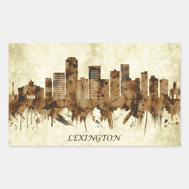 Pegatina Rectangular Lexington Kentucky Cityscape (Anverso)