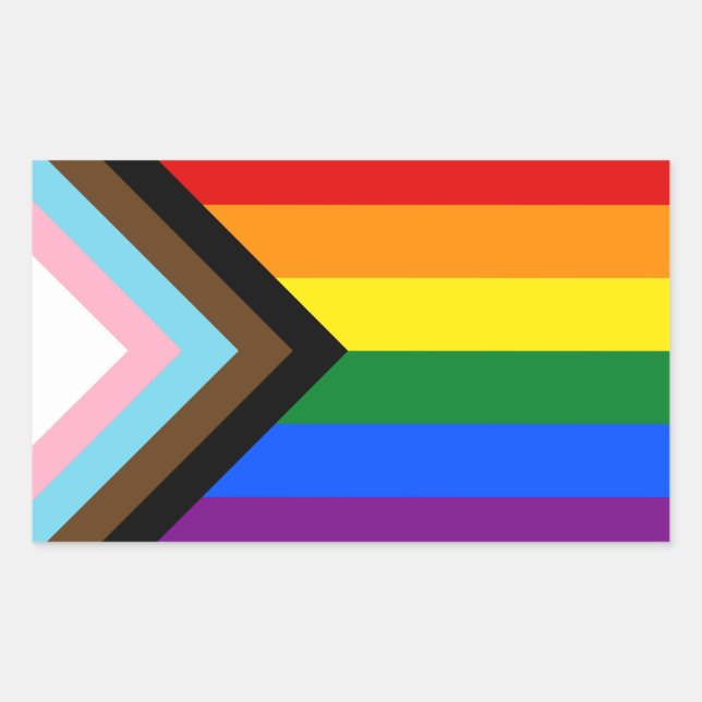 Pegatina Rectangular LGBTQ & Orgullo - Bandera de Progreso de Arcoíris (Anverso)