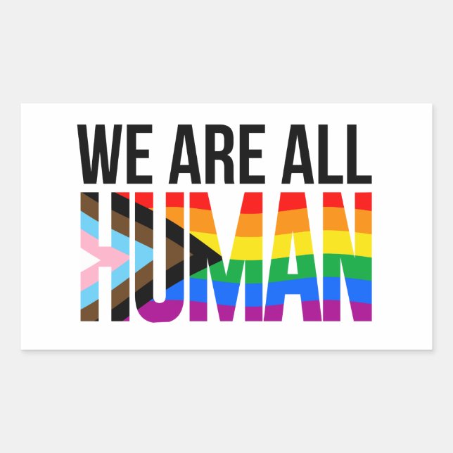 Pegatina Rectangular LGBTQ Todos somos humanos (Anverso)