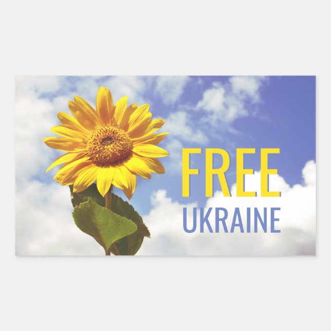 Pegatina Rectangular Liberen a Ucrania de la paz del girasol azul amari (Anverso)