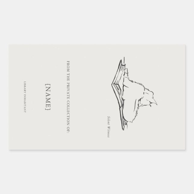 Pegatina Rectangular Library Cat- Ex Libris Bookplate Sticker (Anverso)