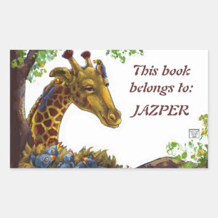 Pegatina Rectangular Librería de jirafas y Oxpeckers