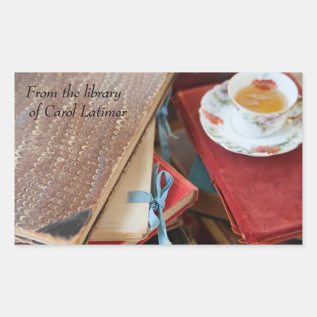 Pegatina Rectangular Libro de té y libros añejos (Anverso)
