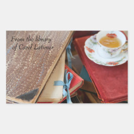Pegatina Rectangular Libro de té y libros añejos