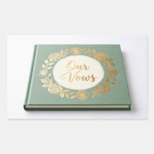 Pegatina Rectangular Libro de Votos de Boda Floral Verde Salvia - Elega