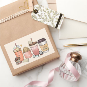 Pegatina Rectangular Libro y café Lover