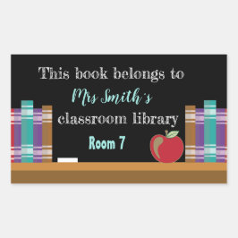 Pegatina Rectangular Libros de biblioteca de clases de pizarra