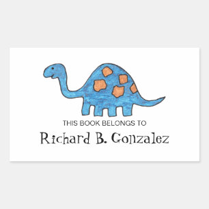 Pegatina Rectangular Libros de dinosaurios azules