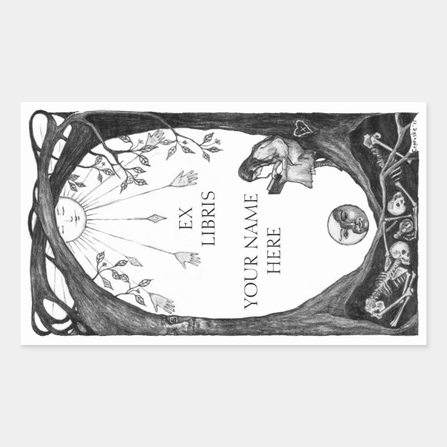 Pegatina Rectangular Libros de Ex Libris (Anverso)