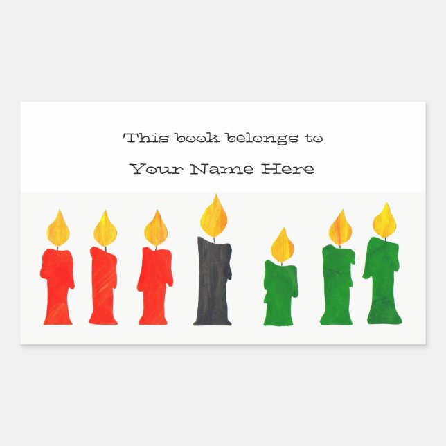 Pegatina Rectangular Libros de Kwanzaa con velas (Anverso)
