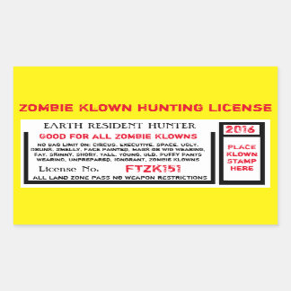 PEGATINA RECTANGULAR LICENCIA ZOMBIE KLOWN HUNTING