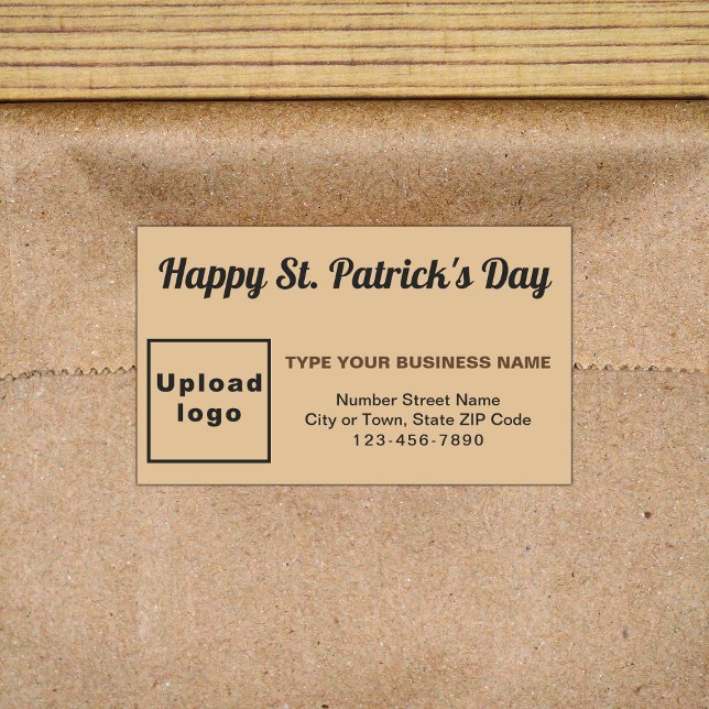 Pegatina Rectangular Light Brown Saint Patrick Business (Business brand with Saint Patrick greeting on light brown rectangle sticker)