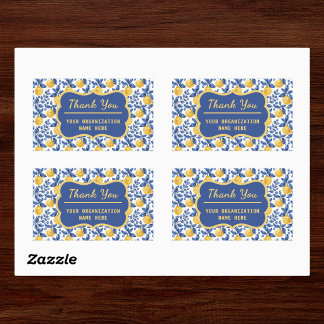 Pegatina Rectangular Limones Amarillos Azul Mediterráneo Amalfi Gracias