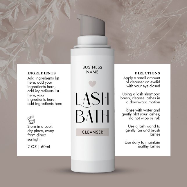 Pegatina Rectangular Limpiador de espuma de las extensiones simples de  (Modern Lash Foam Cleanser Ingredients Labels in a neutral taupe & white design)