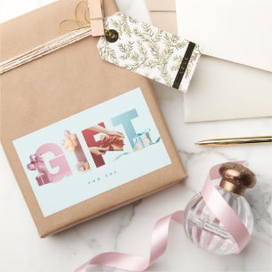 Pegatina Rectangular Limpio Cielo Azul Suave GIFT Tipografía Grande Fot