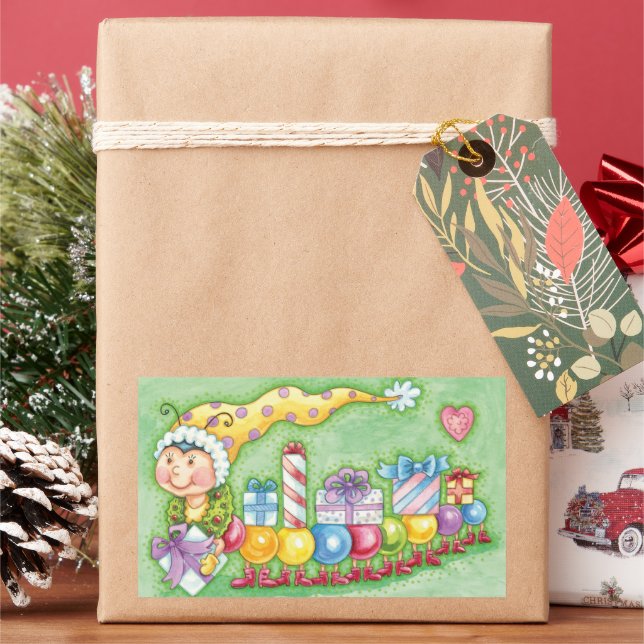 Pegatina Rectangular Lindo tren oruga de Navidad con regalos (Vacaciones)