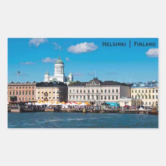 Pegatina Rectangular Línea aérea de Helsinki (Anverso)