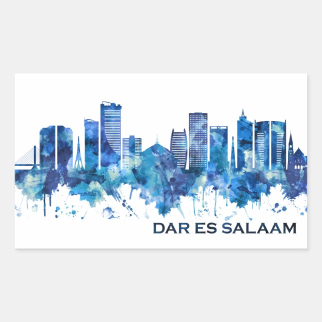 Pegatina Rectangular Línea Azul de Dar es Salaam Tanzania (Anverso)