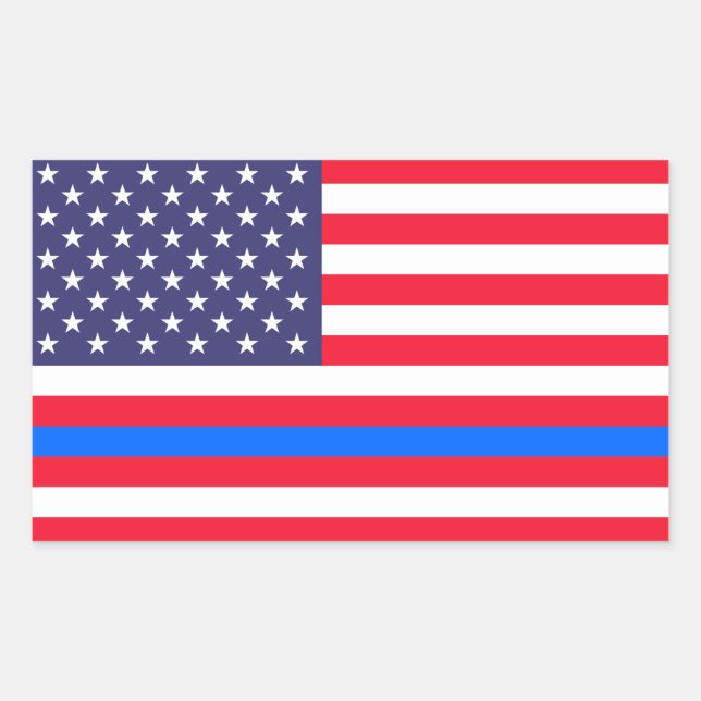 PEGATINA RECTANGULAR "LÍNEA AZUL DELGADA EN BANDERA" (Anverso)