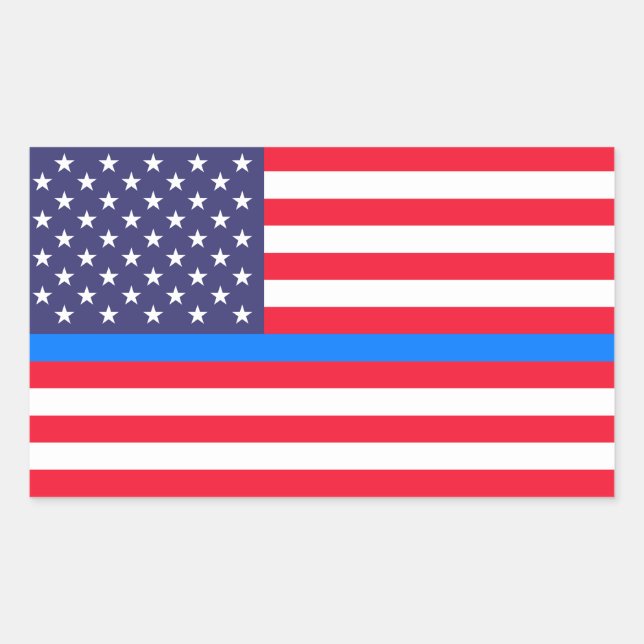 Pegatina Rectangular "LÍNEA AZUL DELGADA en BANDERA" (Anverso)