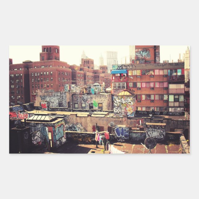 Pegatina Rectangular Líneas de vestir y graffitis (Anverso)