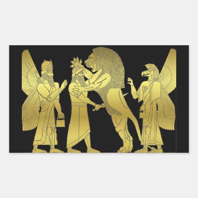 Pegatina Rectangular Lion Hunt (Anverso)