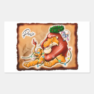 Pegatina Rectangular LION Y LAMB PEACE por Jeff Willis Art