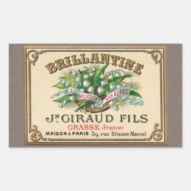 Pegatina Rectangular Lirio antiguo del Valle Perfume Francés (Anverso)