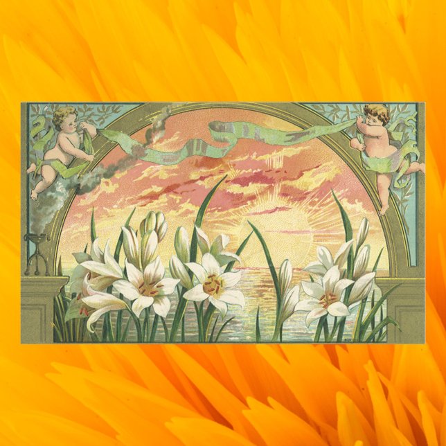 Pegatina Rectangular Lirios de Pascua antiguos al amanecer y ángeles vi (Subido por el creador)