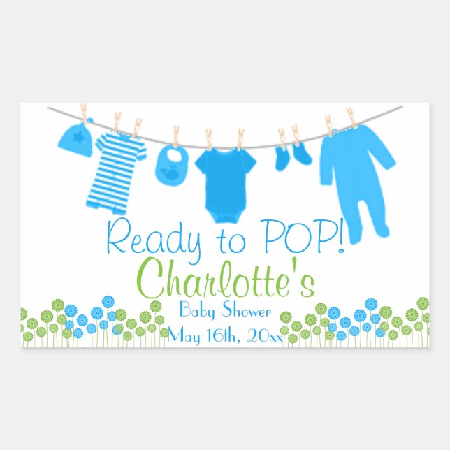 Pegatina Rectangular ¡Listo para POP! Baby Clothesline Baby Shower (Anverso)