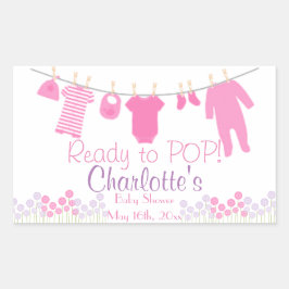 Pegatina Rectangular ¡Listo para POP! Baby Shower Pink Baby Clothesline