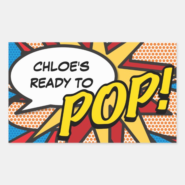 Pegatina Rectangular ¡Listo para POP! Baby Shower Sprinkle Fun Retro (Anverso)