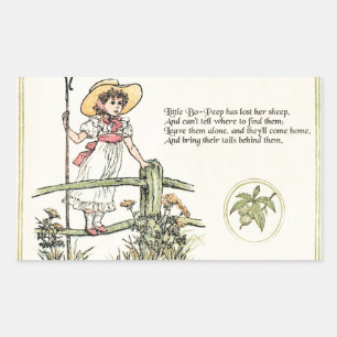 Pegatina Rectangular Little Bo-Peep: Clásica Kate Greenaway Nursery